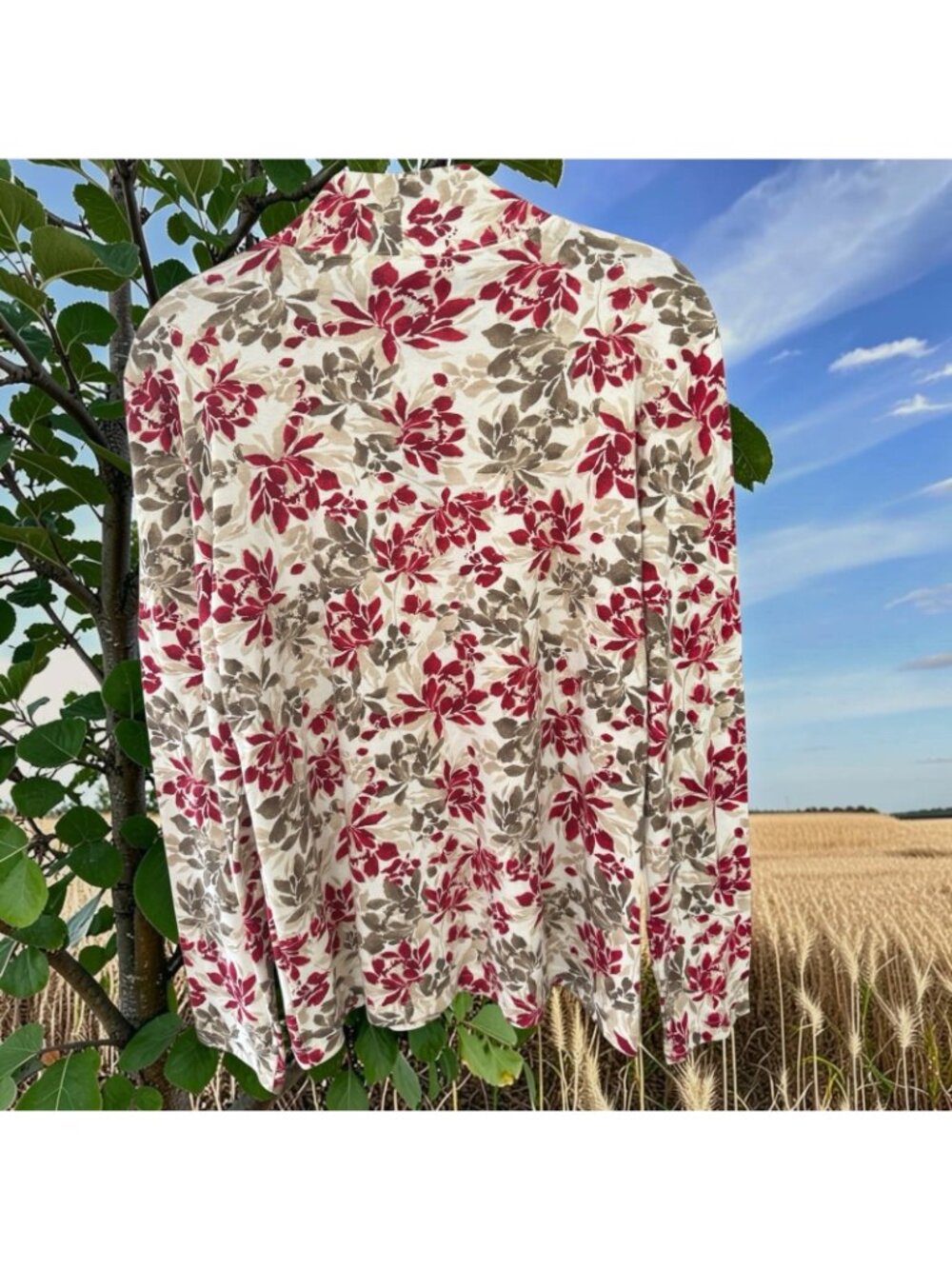 Karen Scott Cream/Multicolor Floral Mock Neck Long Sleeve Top-Size Medium-NWT - Picture 2 of 2